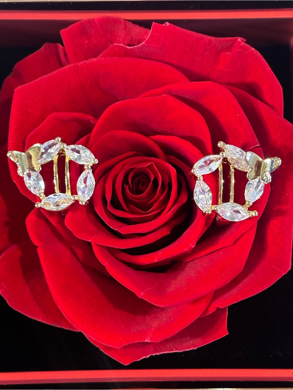 Gold Butterfly Crystal Hoop Earrings - Red